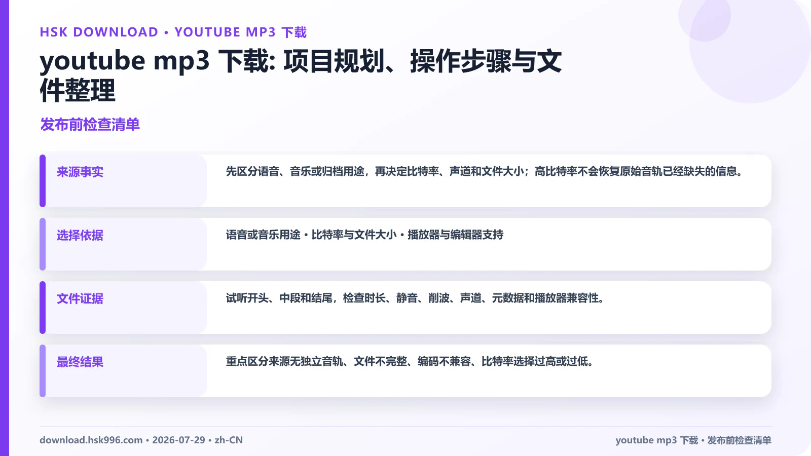 youtube mp3 下载: 项目规划、操作步骤与文件整理 — 发布前检查清单