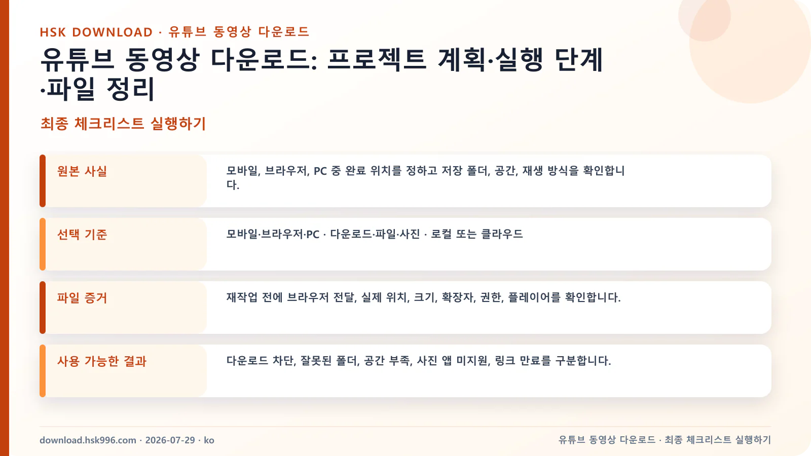 유튜브 동영상 다운로드: 프로젝트 계획·실행 단계·파일 정리 — 최종 체크리스트 실행하기