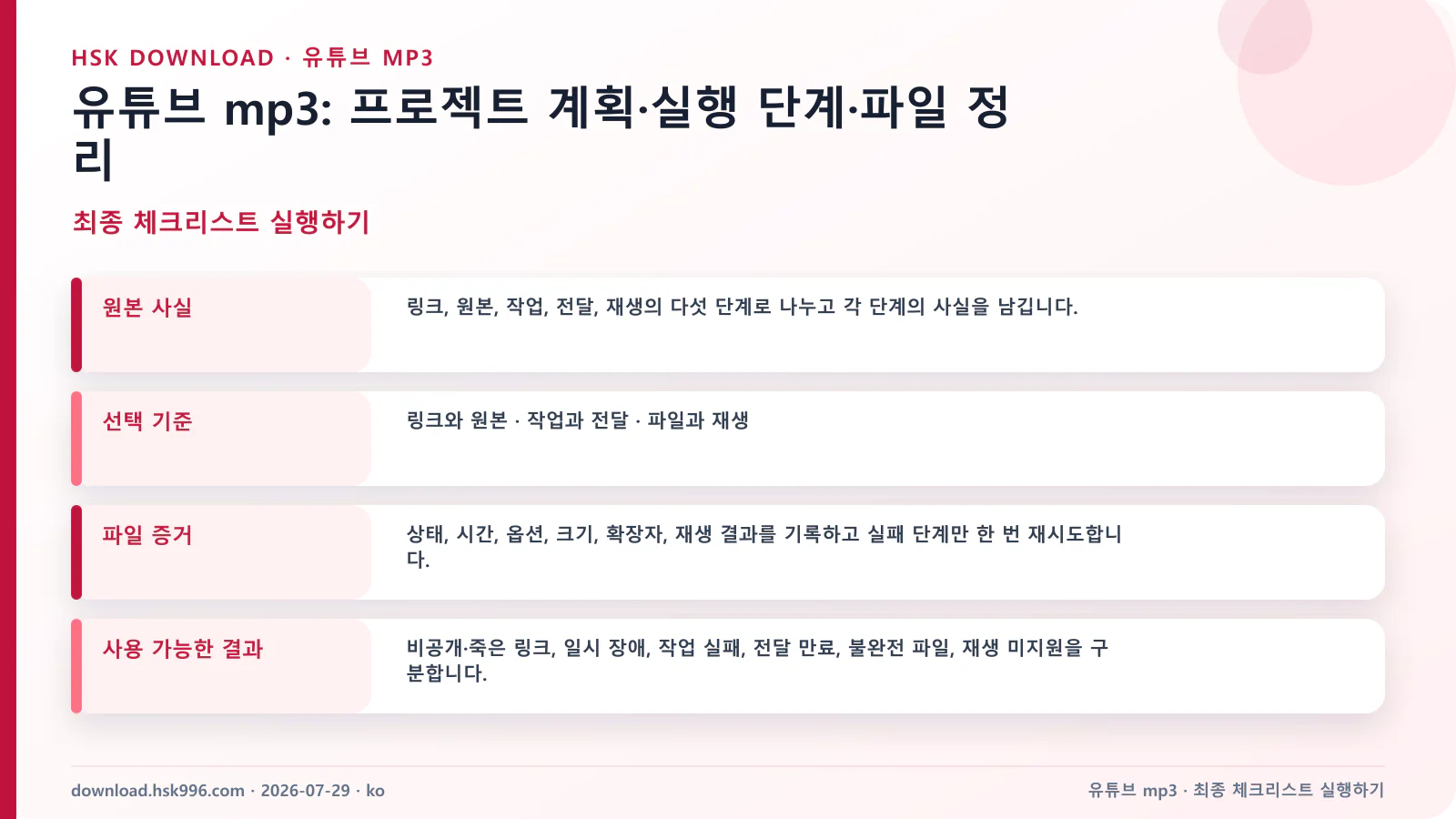 유튜브 mp3: 프로젝트 계획·실행 단계·파일 정리 — 최종 체크리스트 실행하기